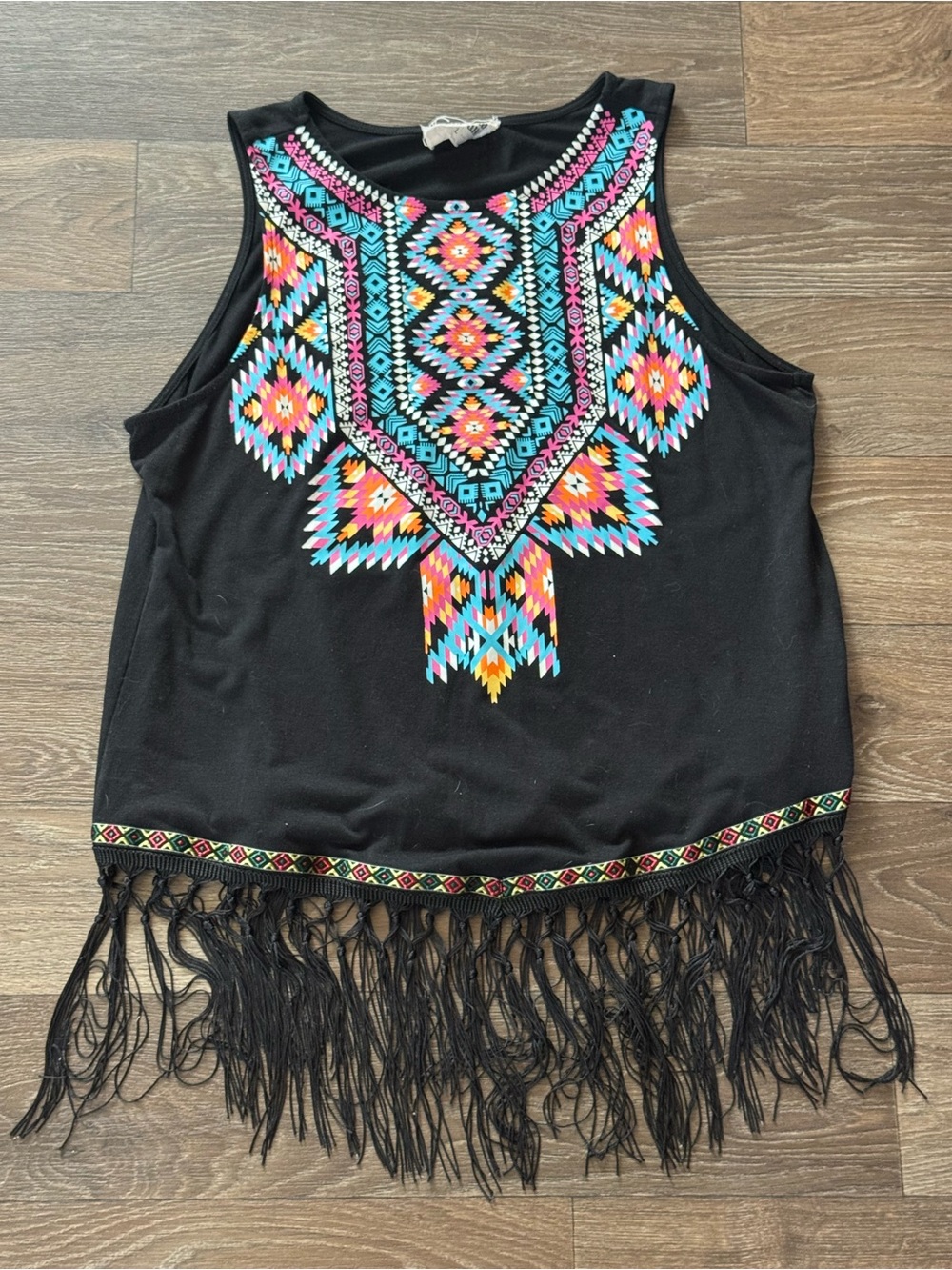 Savanna Jane Black Fringe Aztec Western Tank Top Large